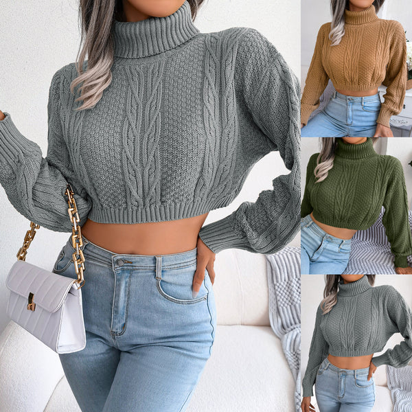 Women's Casual Twist Long Sleeve Turtleneck Knitted Sweaters