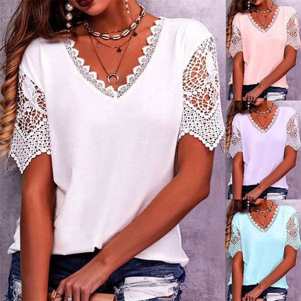 Women's Popular Stitching Loose V-neck Sleeve Blouses