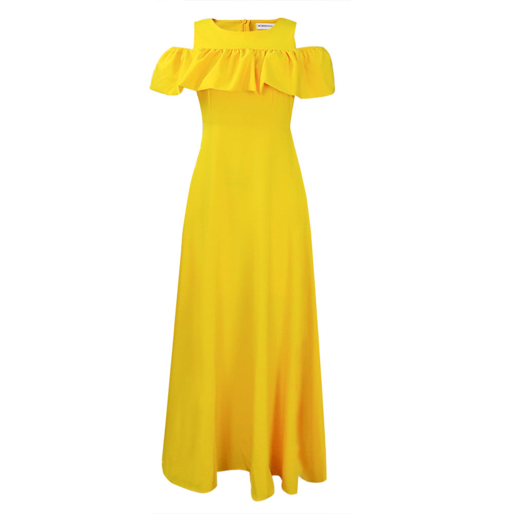 Women's Summer Round Neck Elegant Sleeve Pleated Waist Dresses