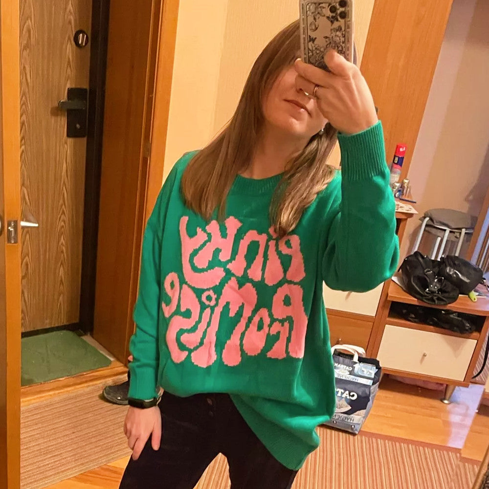 Women's Winter Round Neck Long Sleeve Letter Sweaters