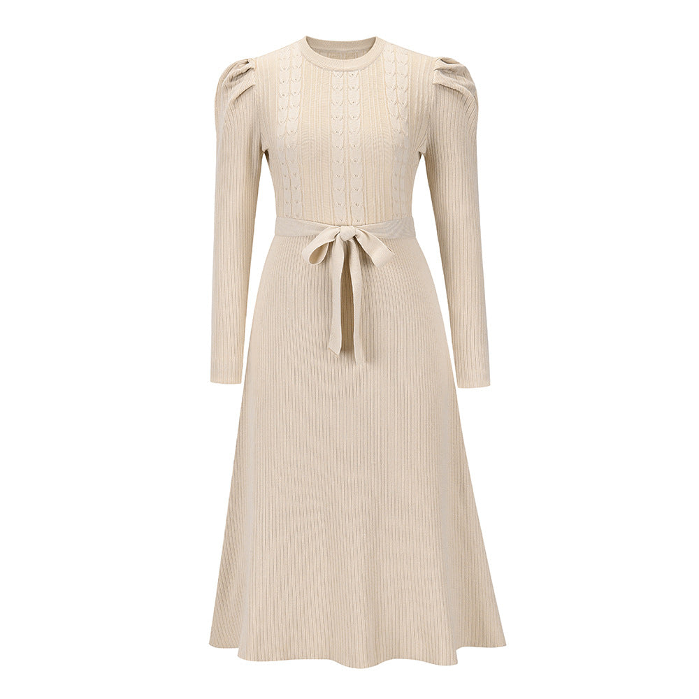 Long Sleeve Knitted Mid-length Elegant Slimming High Waist Big Dresses