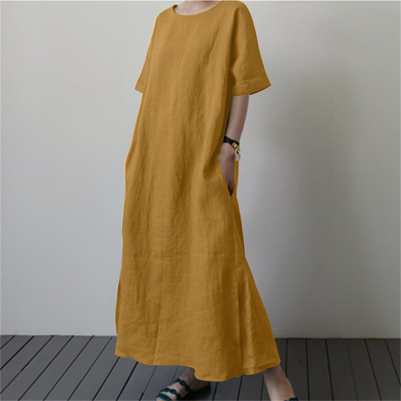 Women's Linen Loose Large Solid Color Sleeve Dresses