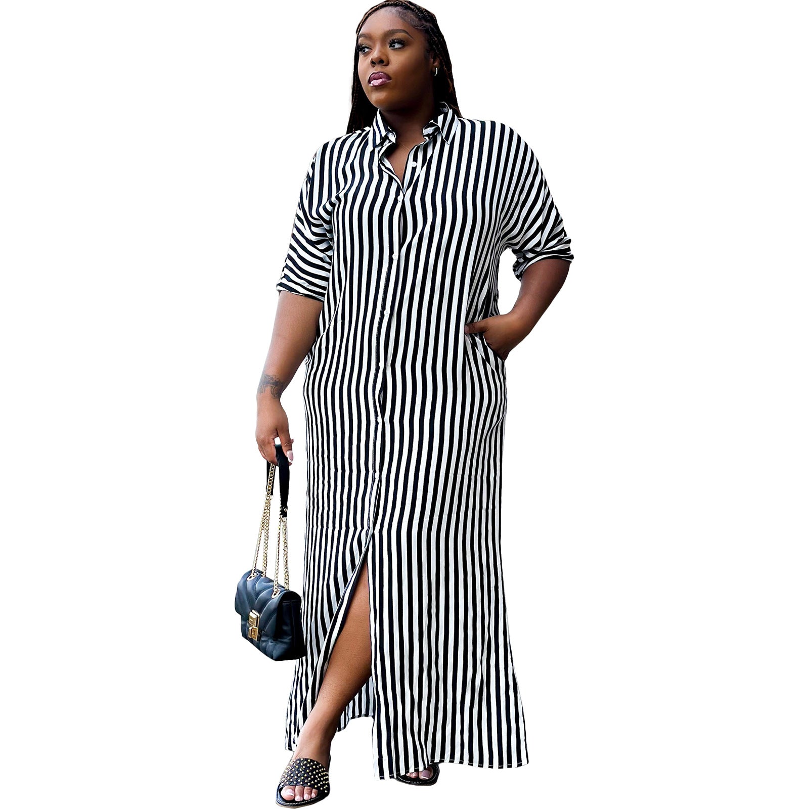 Women's Striped Shirt Long Casual Dress Dresses