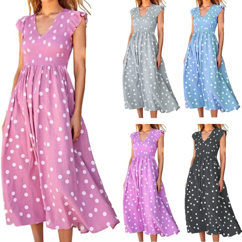 Women's Collar Tight Waist Large Polka Dot Dresses