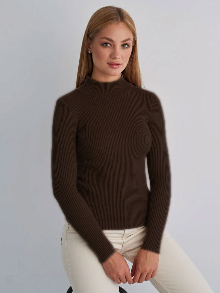 Farbige, schmal geschnittene Strickpullover für Damen mit halbem Kragen