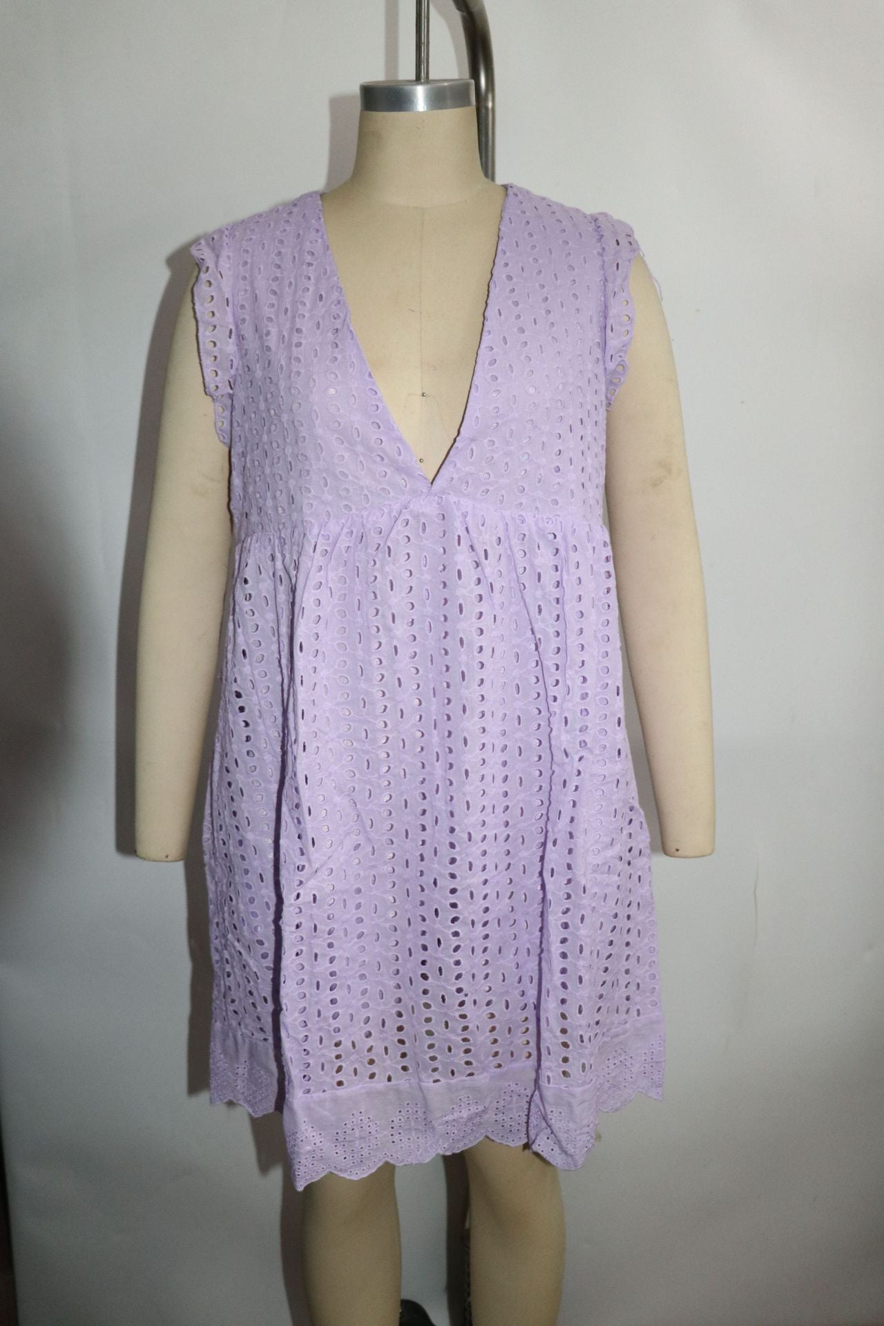 Women's Lace Hollow Out V-neck Dress Pockets Dresses