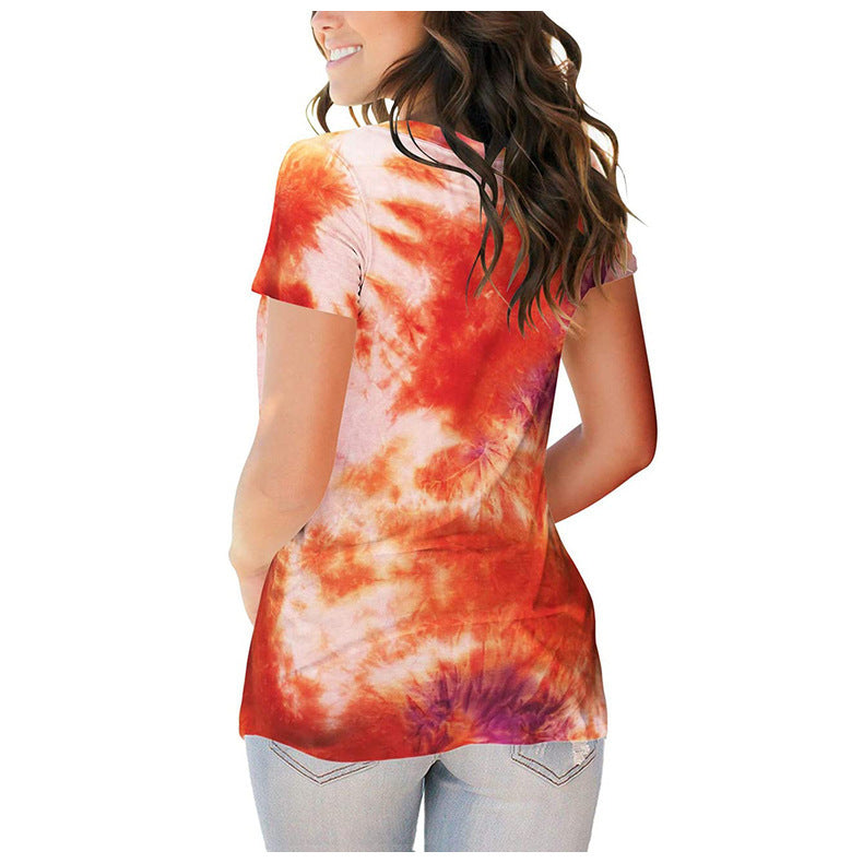 Women's Summer Street Hipster Pullover Tie-dyed V-neck Blouses