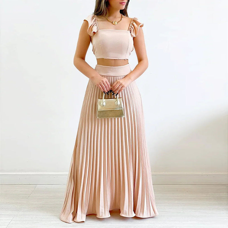 Women's Spring Solid Color High Waist Pleated Long Suits