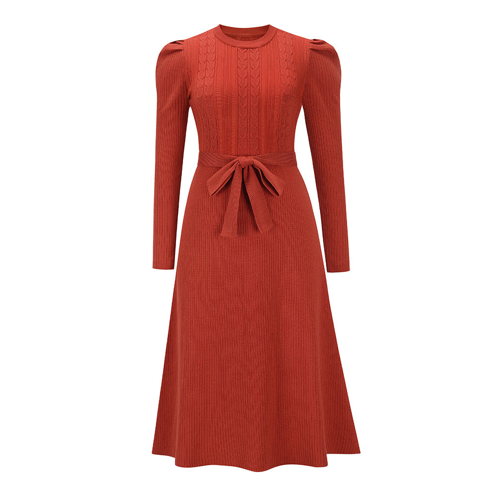 Long Sleeve Knitted Mid-length Elegant Slimming High Waist Big Dresses