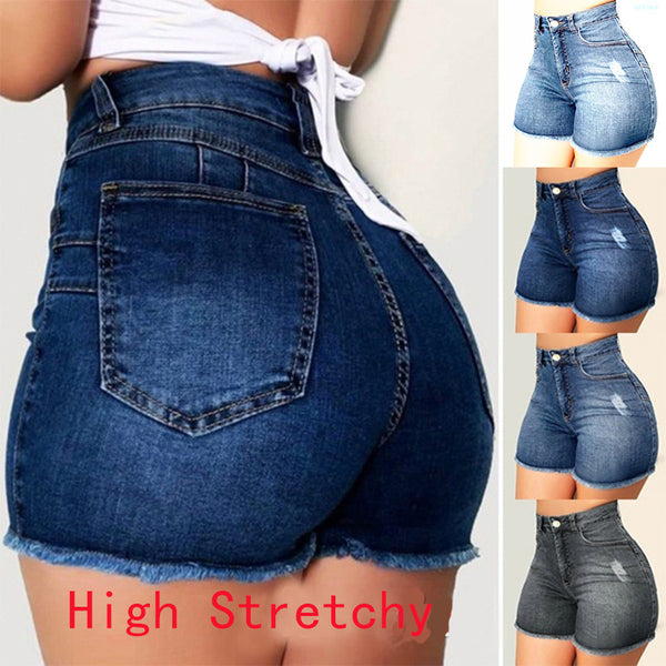 Short en jean déchiré à haute élasticité pour femme