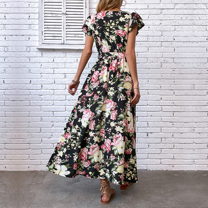 Women's Summer Holiday Mid-length Split Floral Dresses