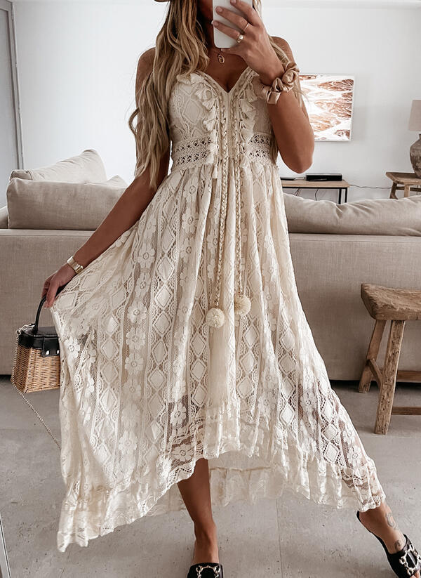 Summer Lace Large Swing Solid Color Dresses
