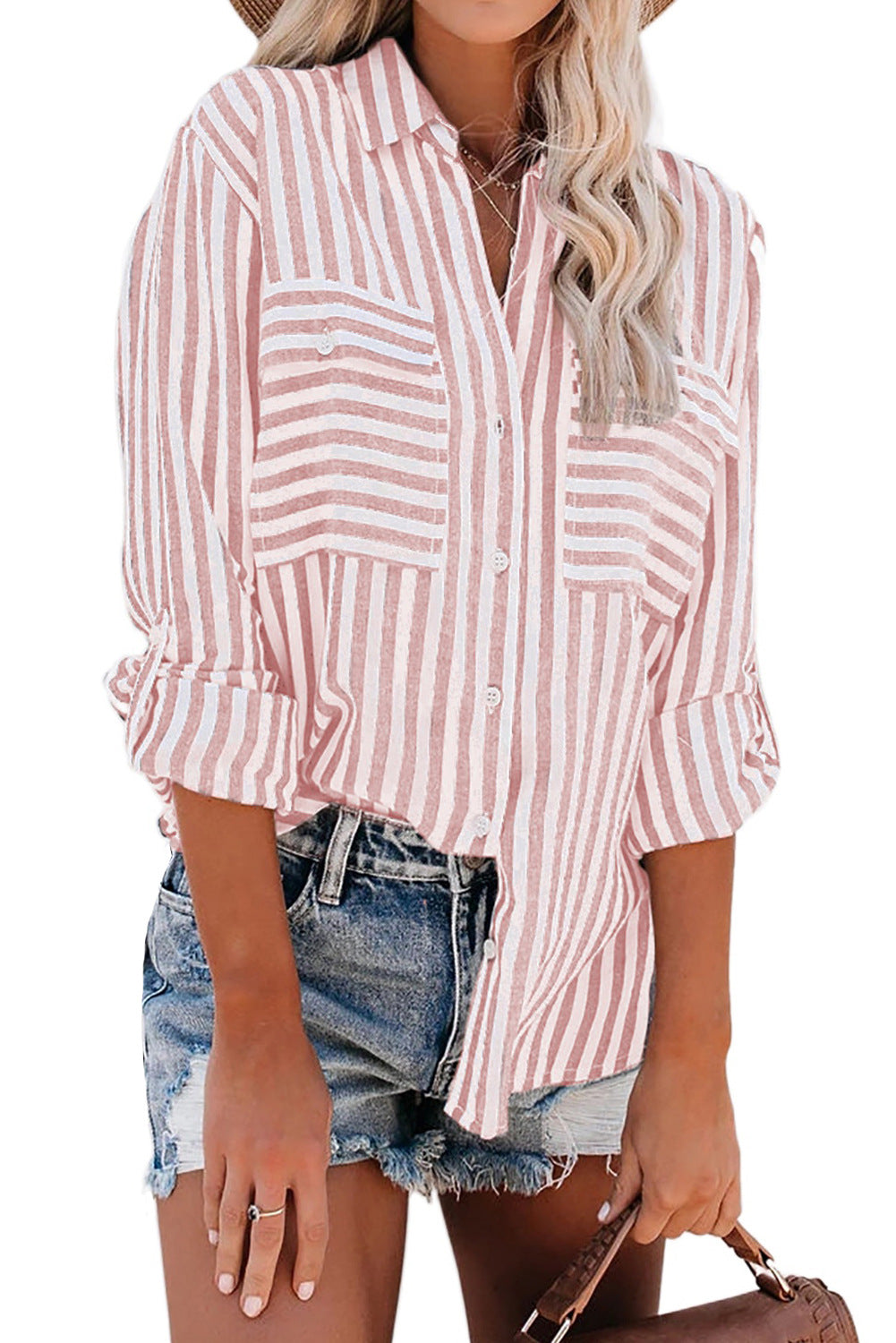Women's Polyester Striped Single-breasted Long Sleeve Blouses