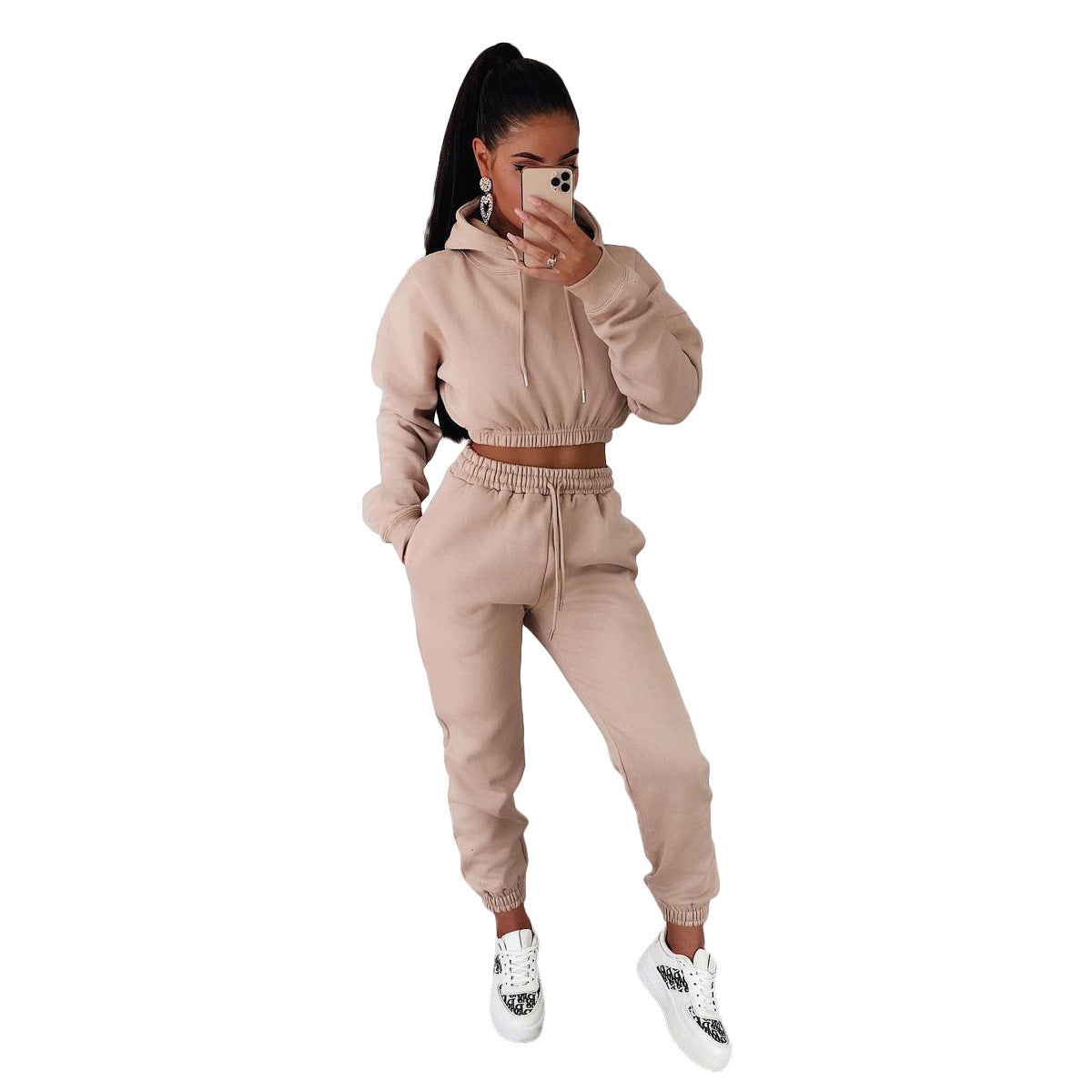 Women's Veet Padded Hooded Sweatshirt Casual Two-piece Suits