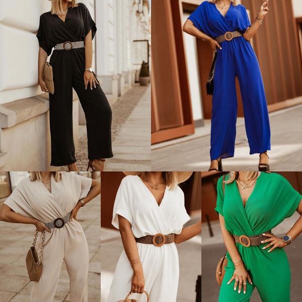 Cross Deep V Belt Waist Sleeve Loose Suits