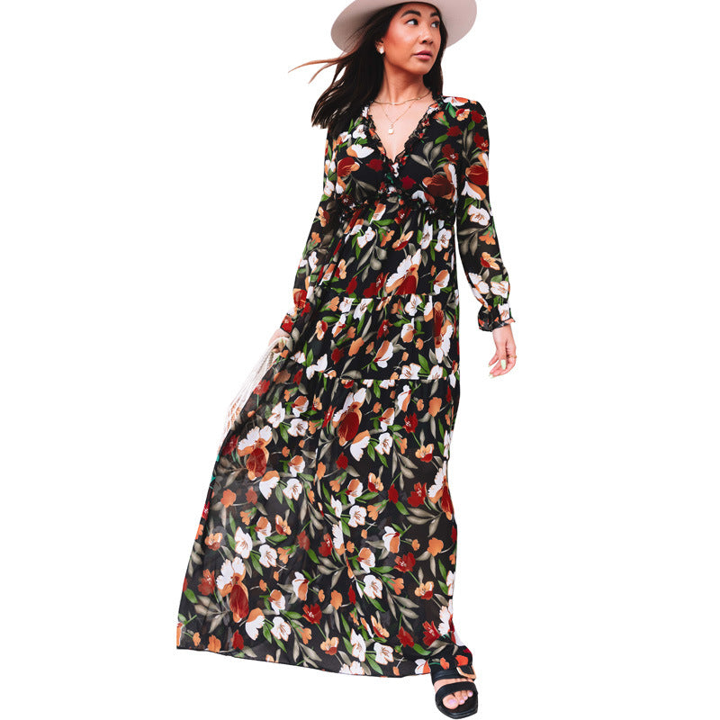 Women's Floral Dress Summer Simple Style Deep Dresses