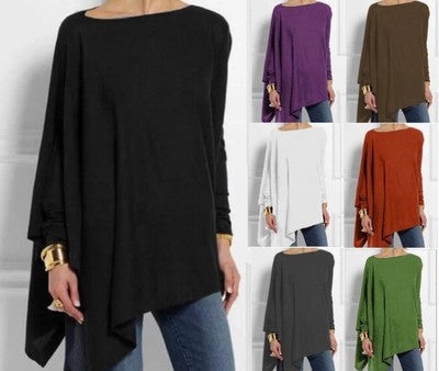 Sleeve Irregular Solid Color Pullover T-shirt Casual Tops
