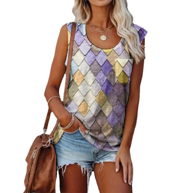 Fashion Women's Loose Round Neck Printed Vests