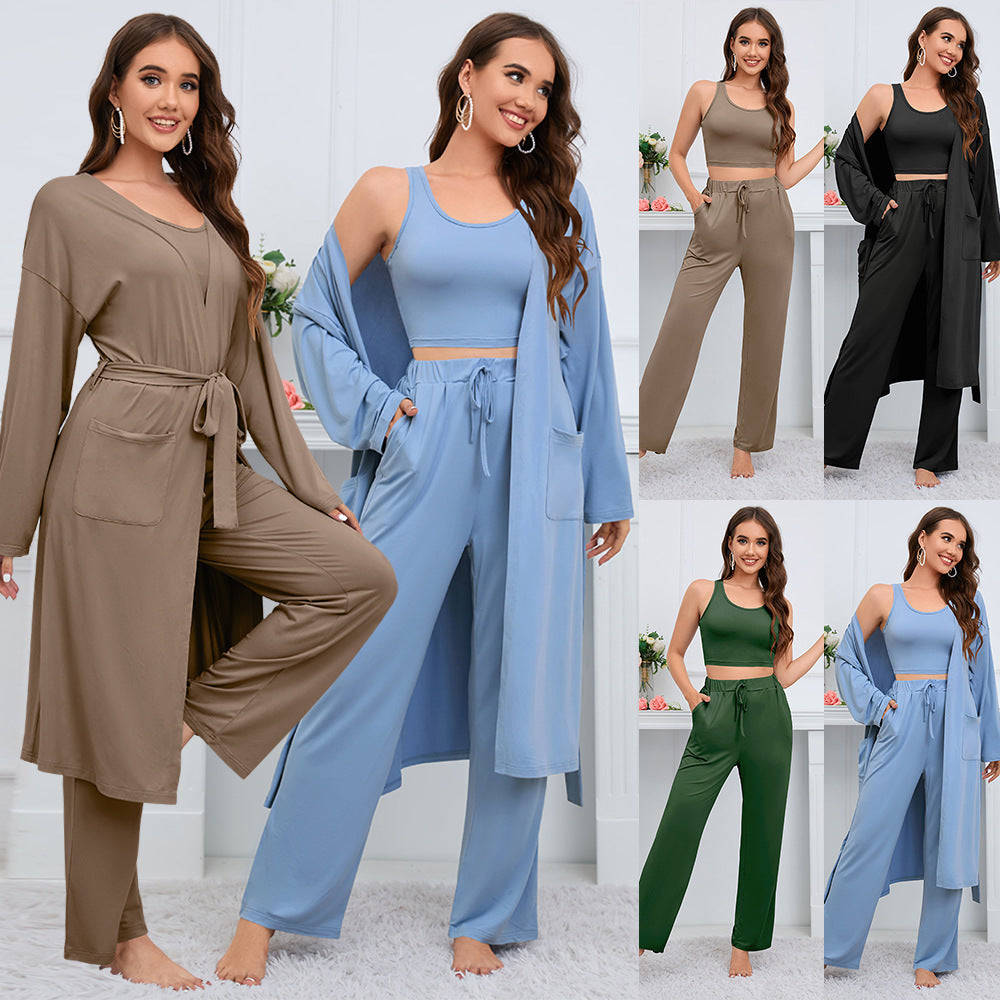 Women's Three-piece Long Sleeve Cape Wide Leg Suits