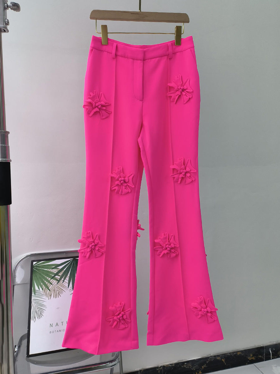 Collar Long Sleeve Mid Waist Length Trousers Suits