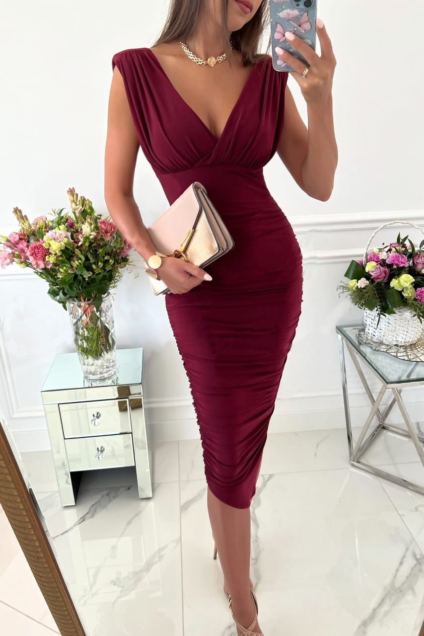 Summer Solid Color Sleeveless V-neck Cinched Dresses