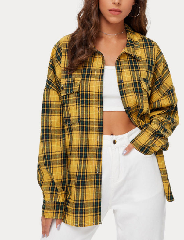 Autumn Plaid Single-breasted Stand Collar Lapel Cardigans