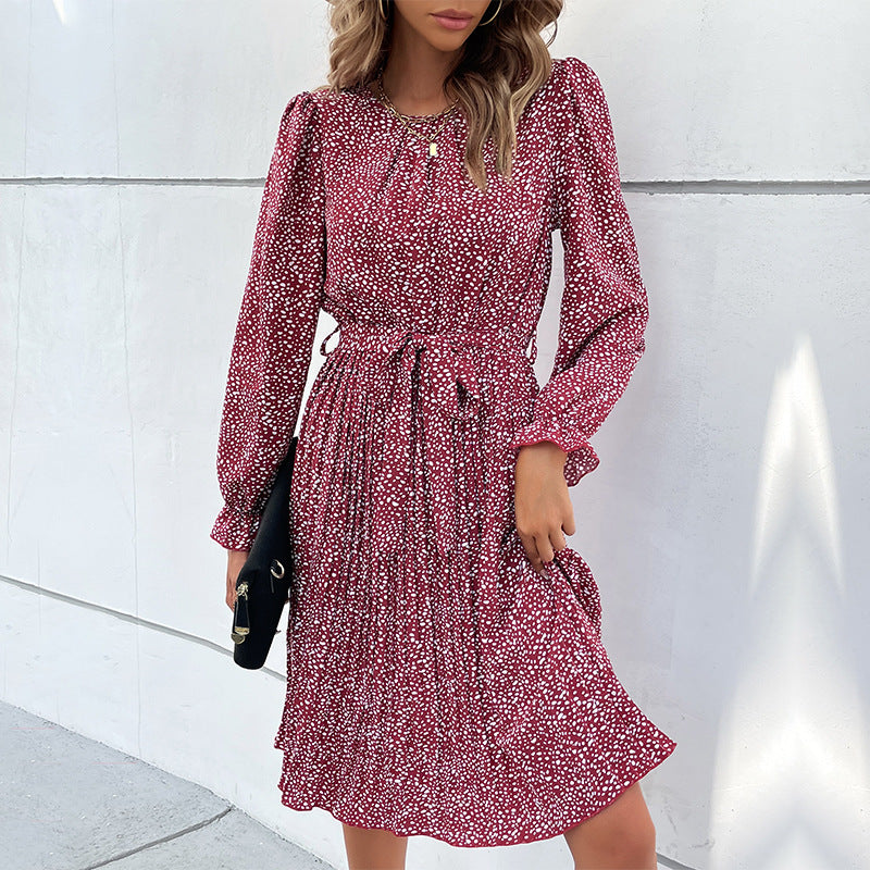 Women's Long-sleeved Autumn Lace Printing Fashion Dress Dresses
