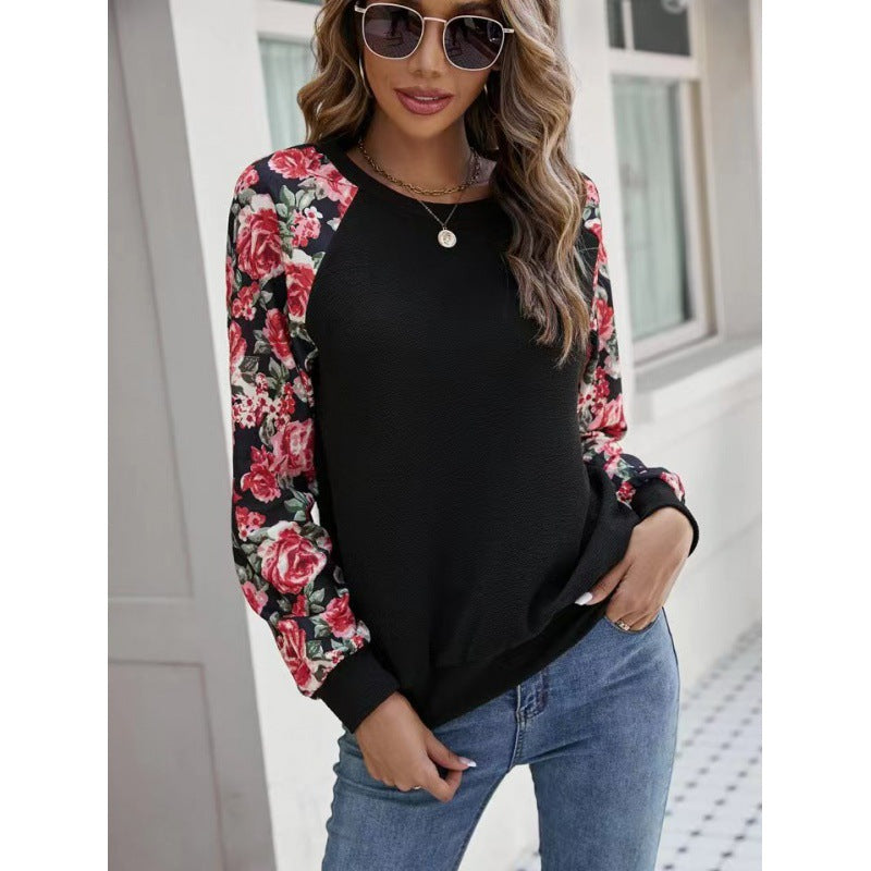 Women's Autumn Print Stitching Fashion Casual Sweatshirt Sweaters