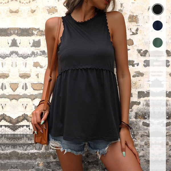 Women's Summer Wear Stitching Wooden Ear Halterneck Tops