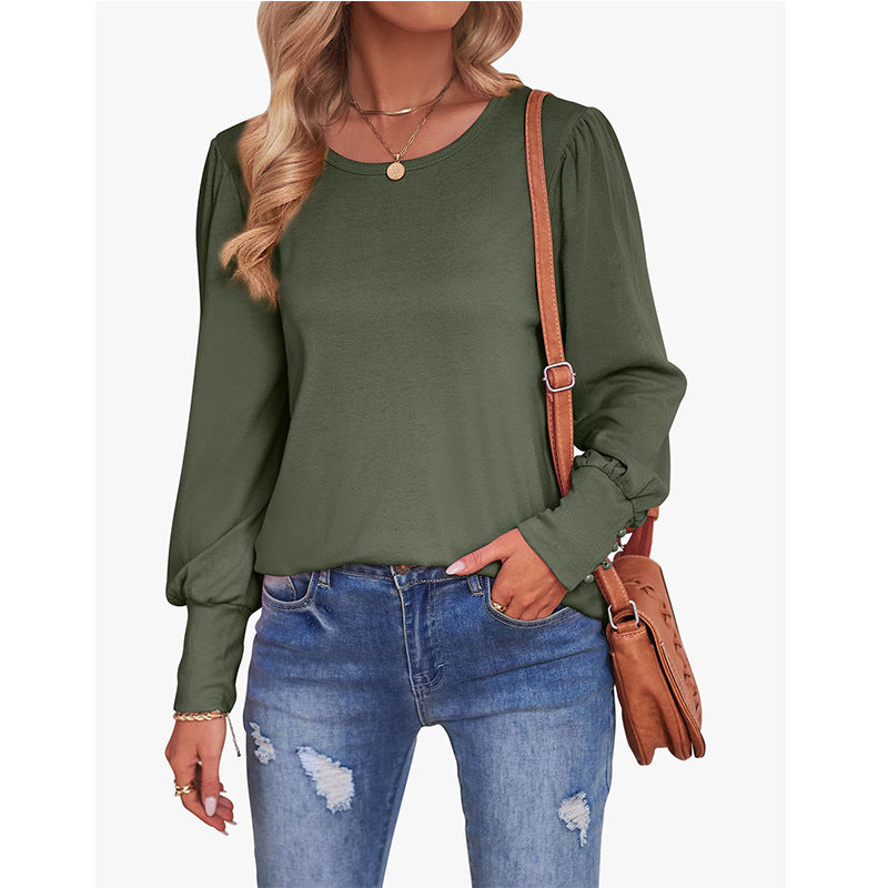 Women's Loose Puff Sleeve Button Long Blouses