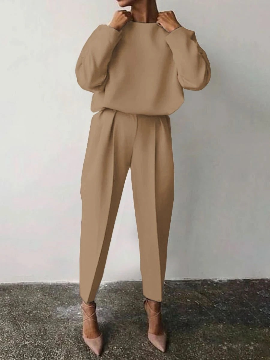 Women's Loose-fitting Solid Color Long Sleeves Two-piece Suits