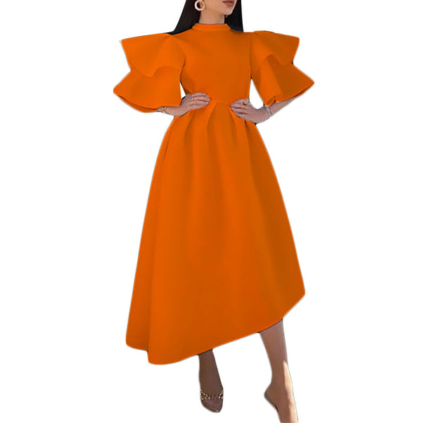 Women's Ruffle Sleeve Solid Color Wide Hem Dress Dresses