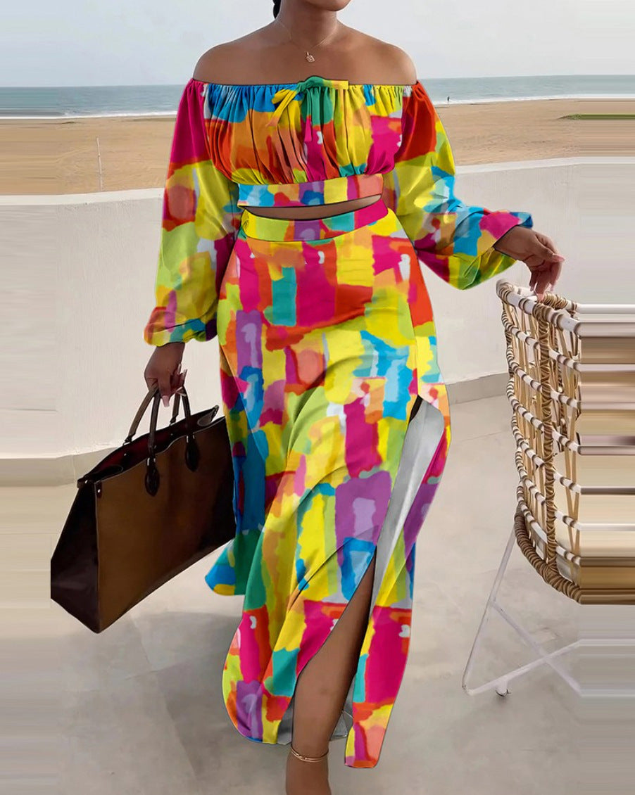 Autumn Casual Split Vacation Dress Two-piece Suits