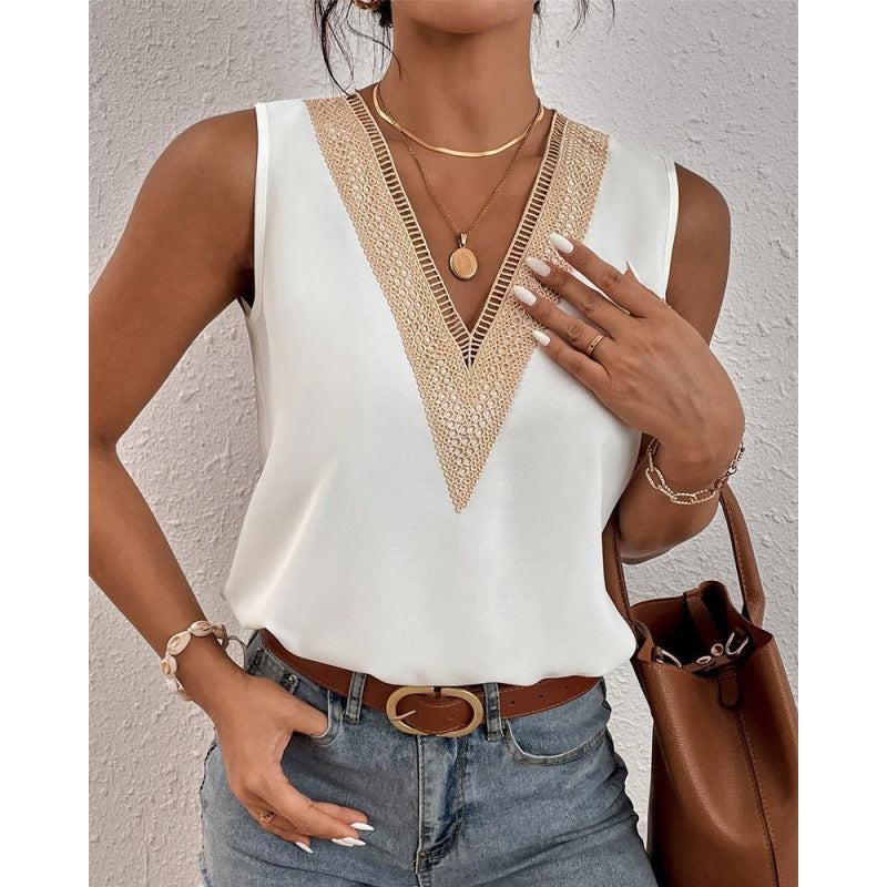 Women's V-neck Sleeveless Simple Summer Solid Color Blouses