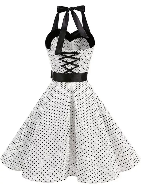 Polka Dots Retro Sexy Bandeau Slim-fit Halter Dresses