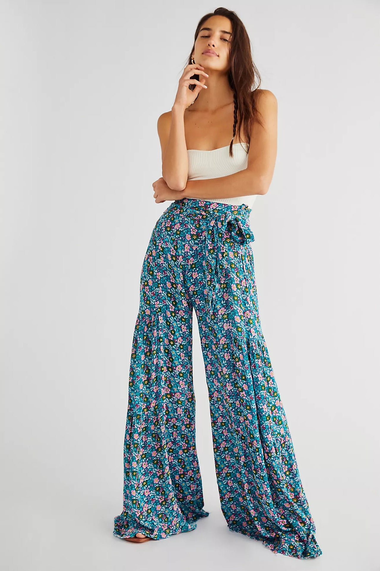 Women's Digital Printed Loose Casual Trousers Beach Wide-leg Pants