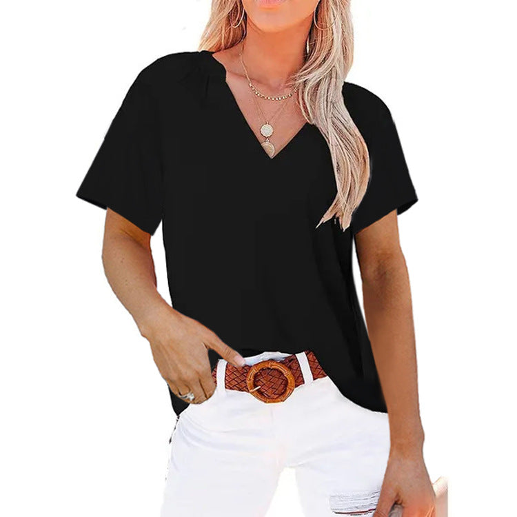 Women's Summer V-neck Solid Color Sleeve Blouses