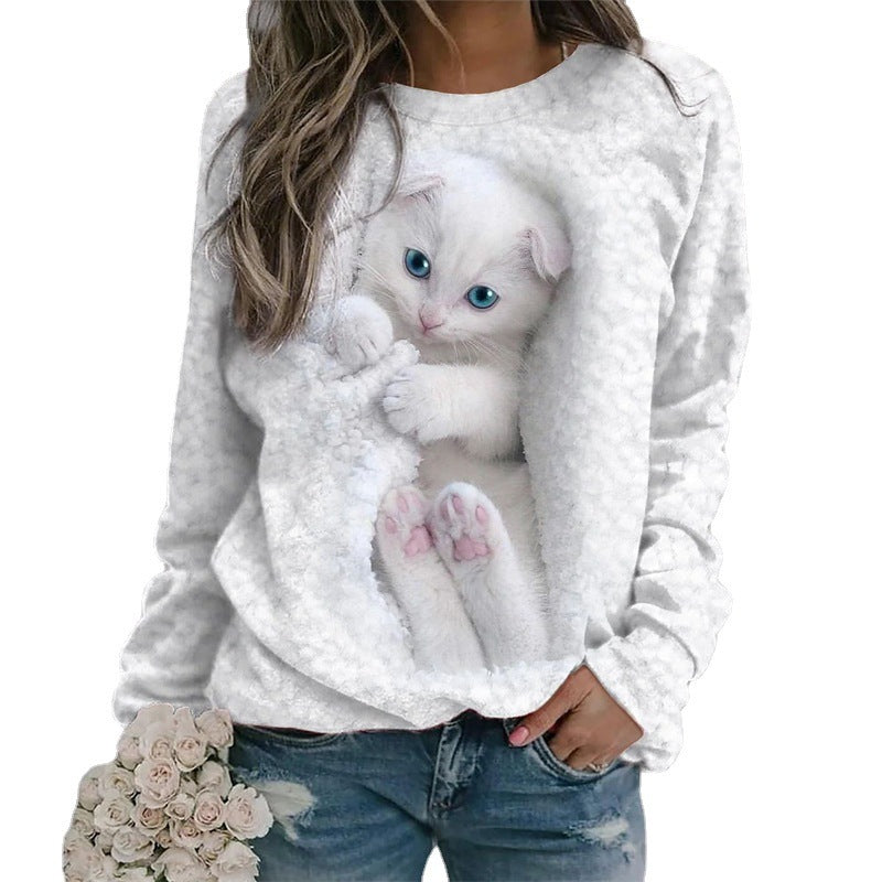 Animal Loose Print Long Sleeve Crew Sweaters