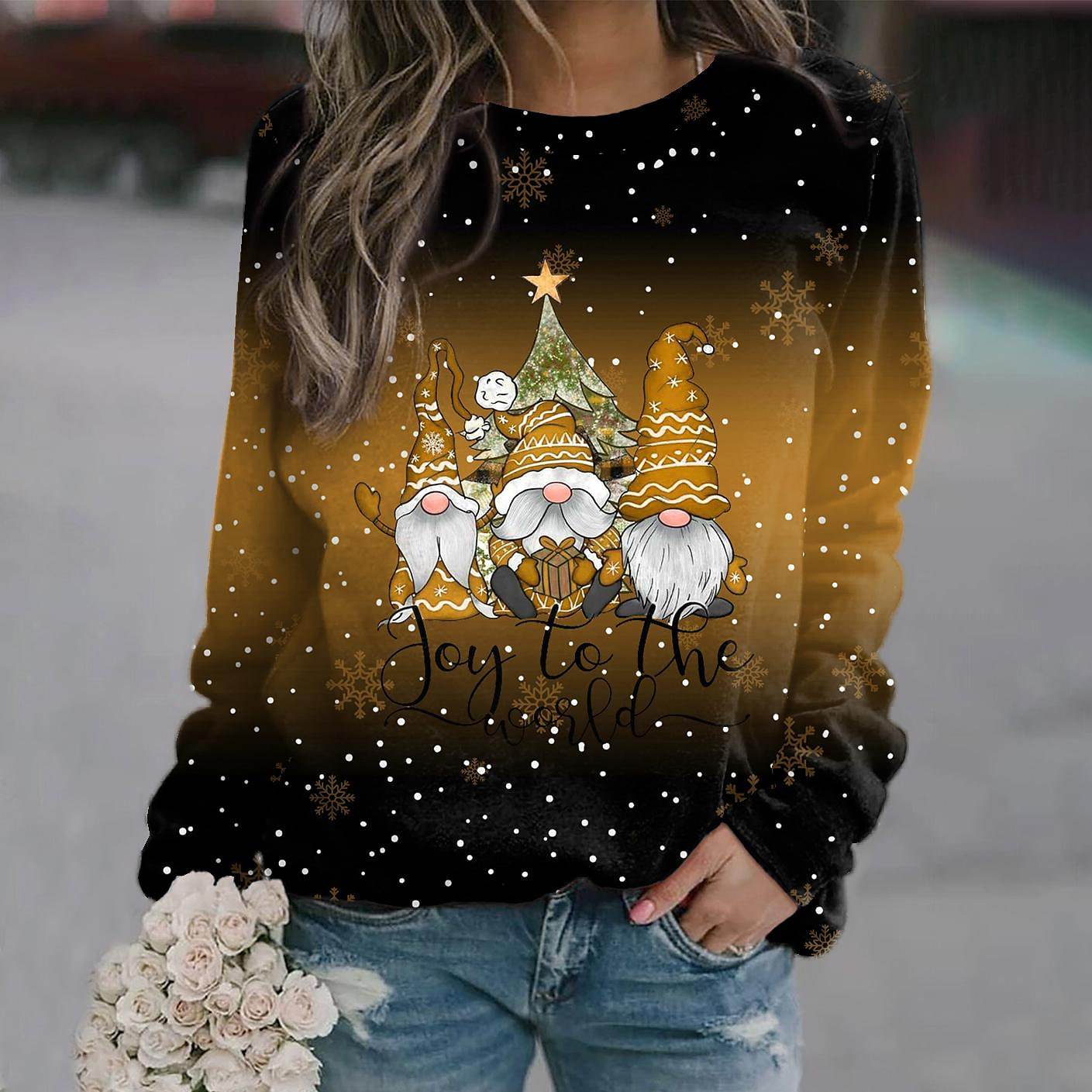 Damen-Sweatshirt mit Weihnachtsmotiv, bedruckt, locker