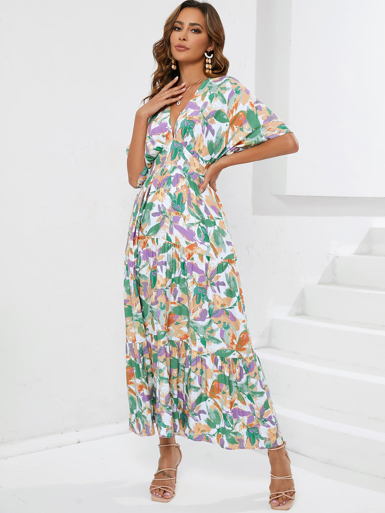 Robe longue d'été à manches chauve-souris pour femmes, robes de plage