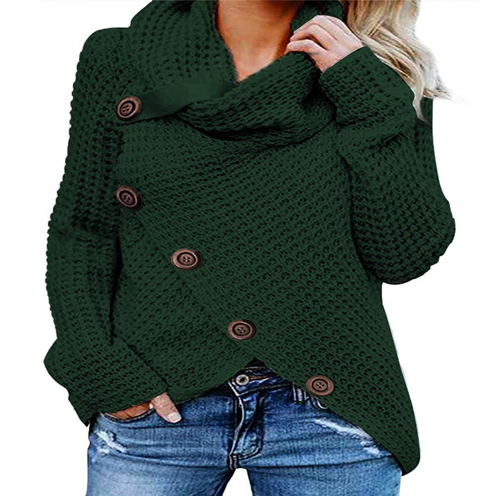 Women's Button Turtleneck Solid Color Long Sleeve Sweaters