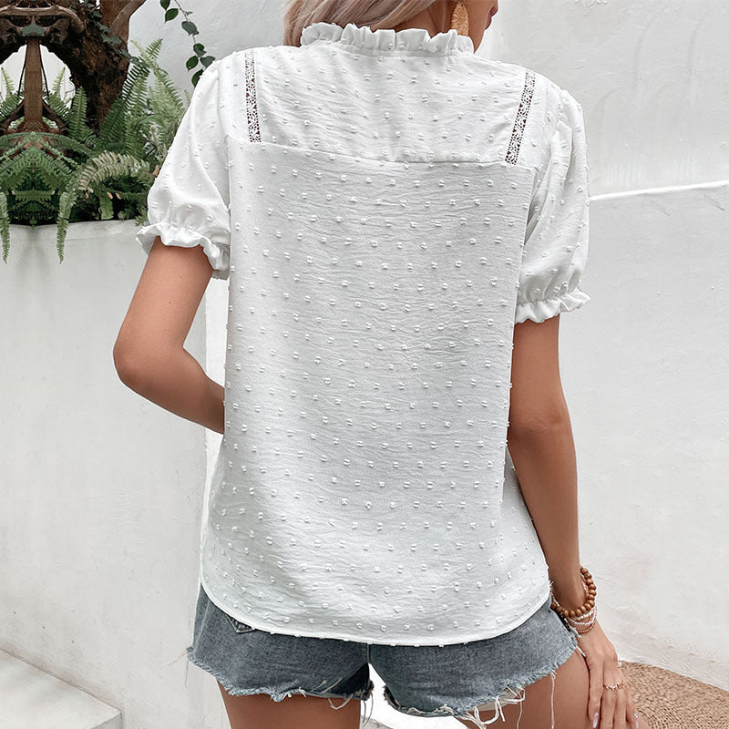 Women's Summer Patchwork Design Flounced Sleeve Blouses