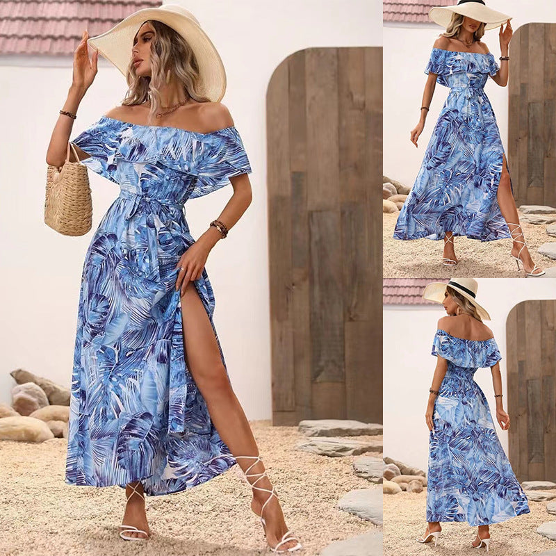 Women's Durable Graceful Ruffled Printed Dress Dresses