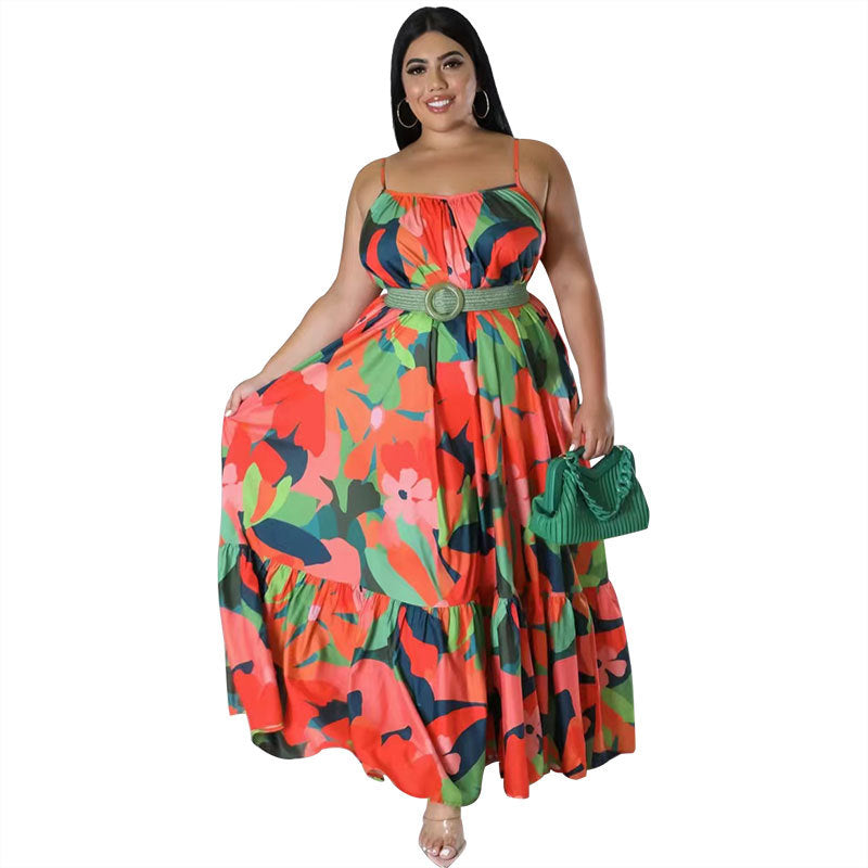 Women's Summer Sexy Strapless Pleated Long Printing Dresses