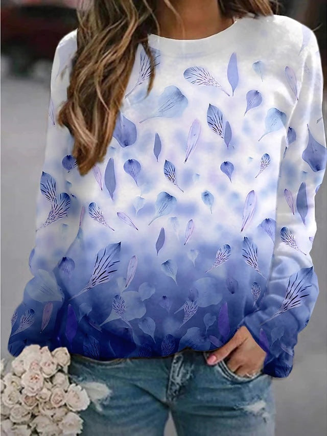 Women's Landscape Flower Floral Print Long Sleeve Sweaters