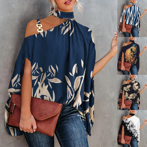 Women's Summer Halter Batwing Sleeve Printed Shirt Blouses