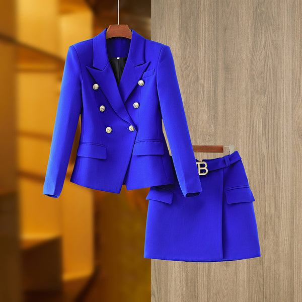 Dark Blue Buckle Commuting Style Dress Suits