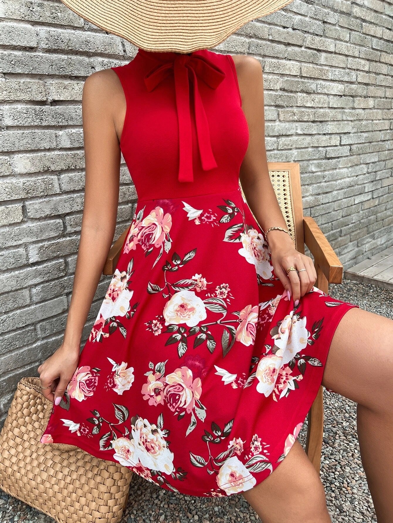 Women's Pretty Summer Printed Bow Tie Dresses