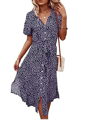 Casual Vacation Wide Hem Printed Ribbon Dresses