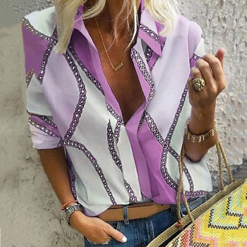 Unique Women's Loose Printed Pullover Shirt Blouses